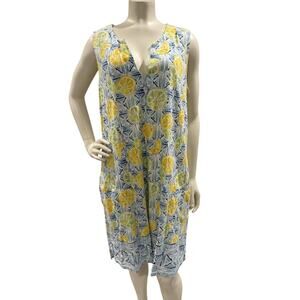 Lands End Midi Dress Lemon Citrus Cotton Sleeveless Casual Pocket Sz Large 14/16